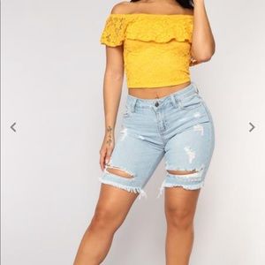 Light wash bermuda shorts from Fashion Nova